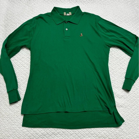 L.L. Bean Vintage Boot Green Long Sleeve Polo Shirt Men’s Size Large - Picture 2 of 7